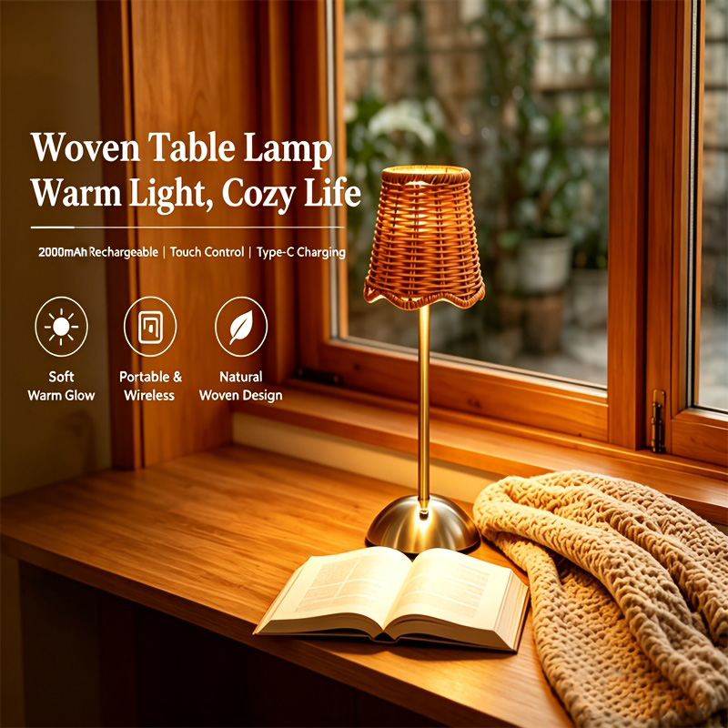 Room Decor Lighting Lamp - Bohemian Woven Rattan Art Table Lamp