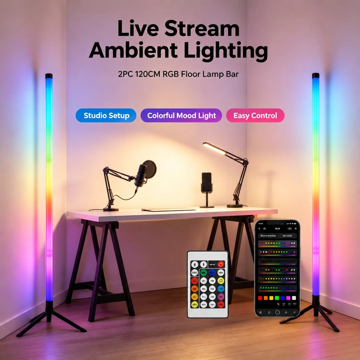 2 Pack RGB LED Corner Floor La - Room Decor Lighting Lamp ulasan dan harga