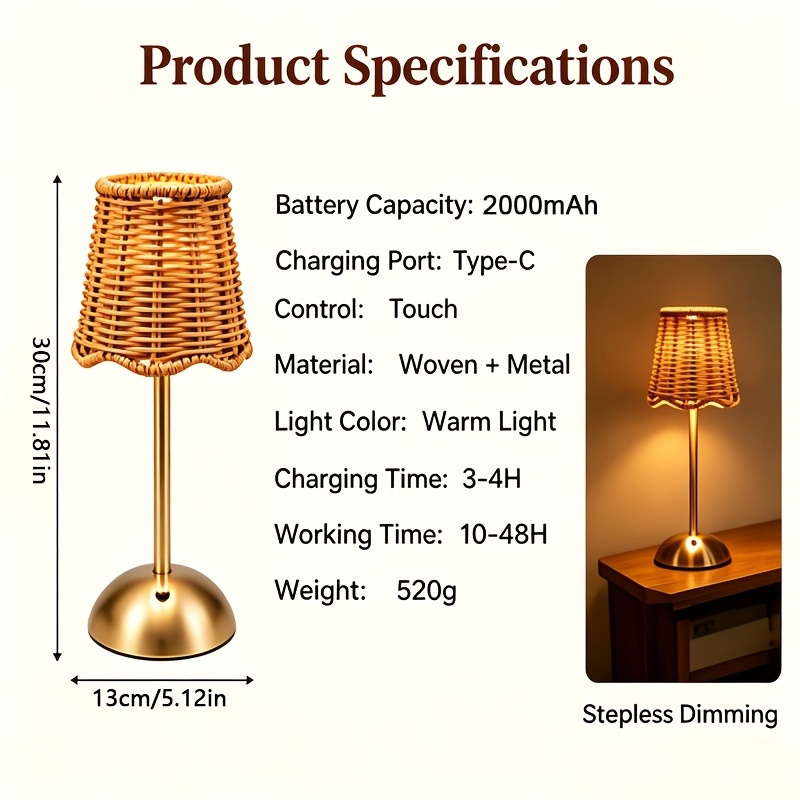 Bohemian Woven Rattan Art Tabl - Room Decor Lighting Lamp ulasan dan harga