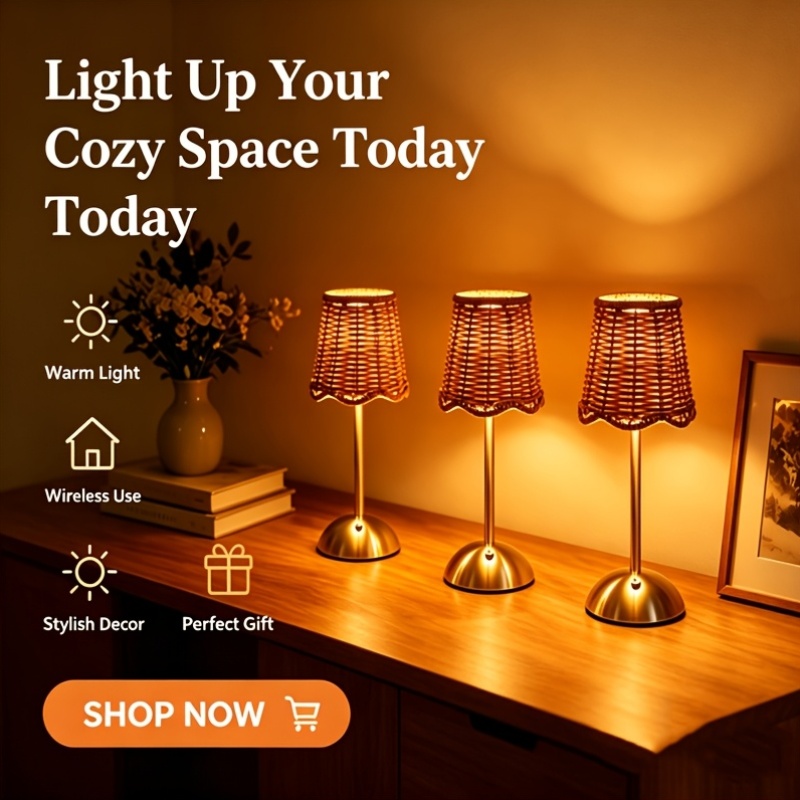 Bohemian Woven Rattan Art Tabl - Room Decor Lighting Lamp ulasan dan harga