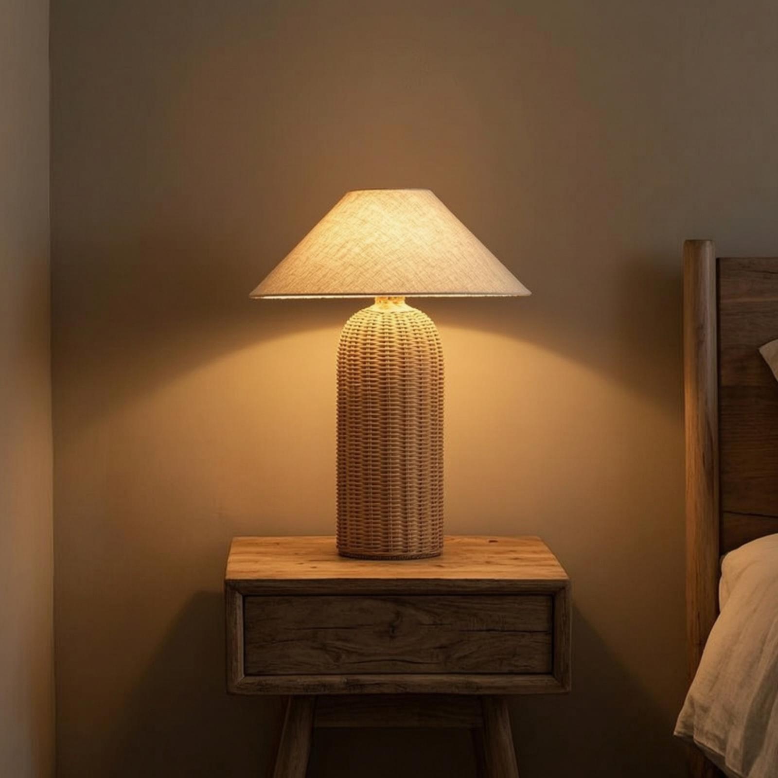 Bedside Lamp Rattan Base Fabri - Lighting Decor For Bedroom ulasan dan harga