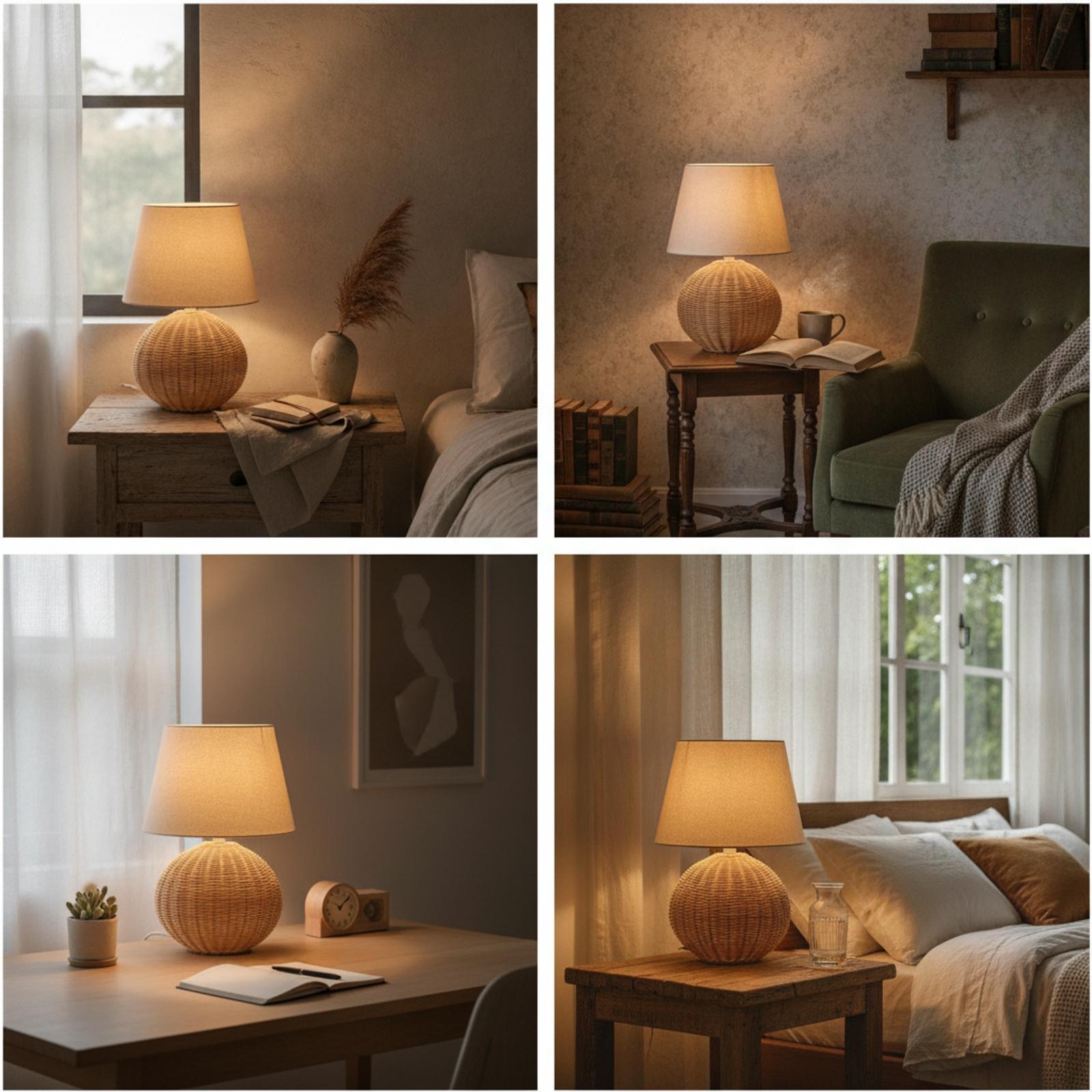 Bedside Lamp Rattan Base Fabri - Lighting Decor For Bedroom ulasan dan harga