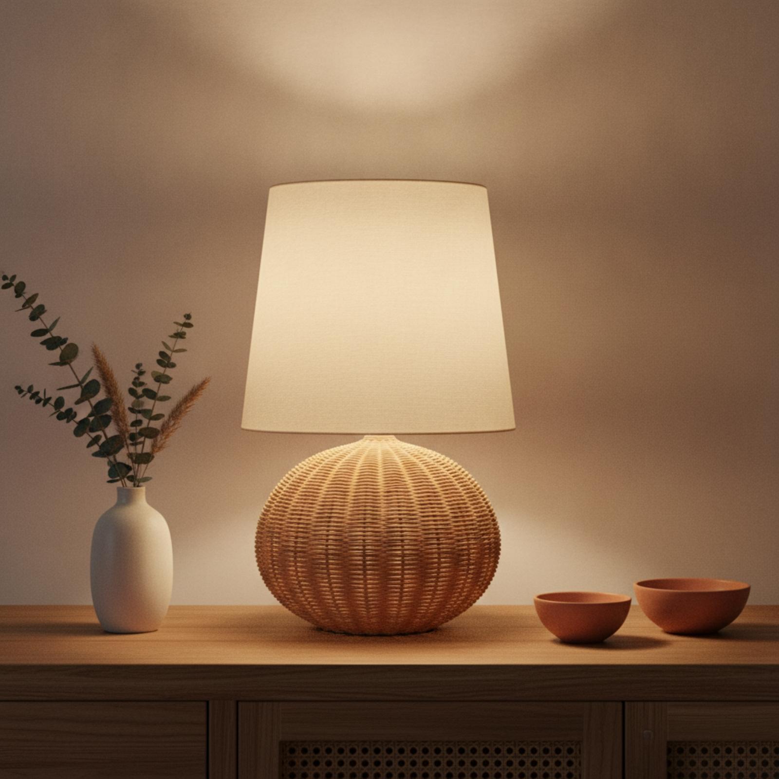 Bedside Lamp Rattan Base Fabri - Lighting Decor For Bedroom ulasan dan harga