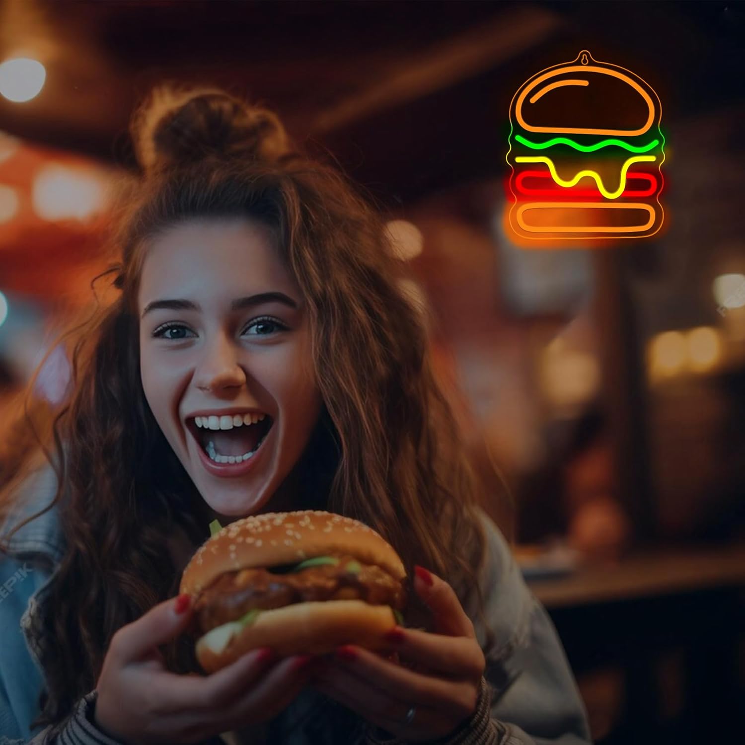 Burger Neon Sign with Layered  - Lighting Home Decor Ideas ulasan dan harga