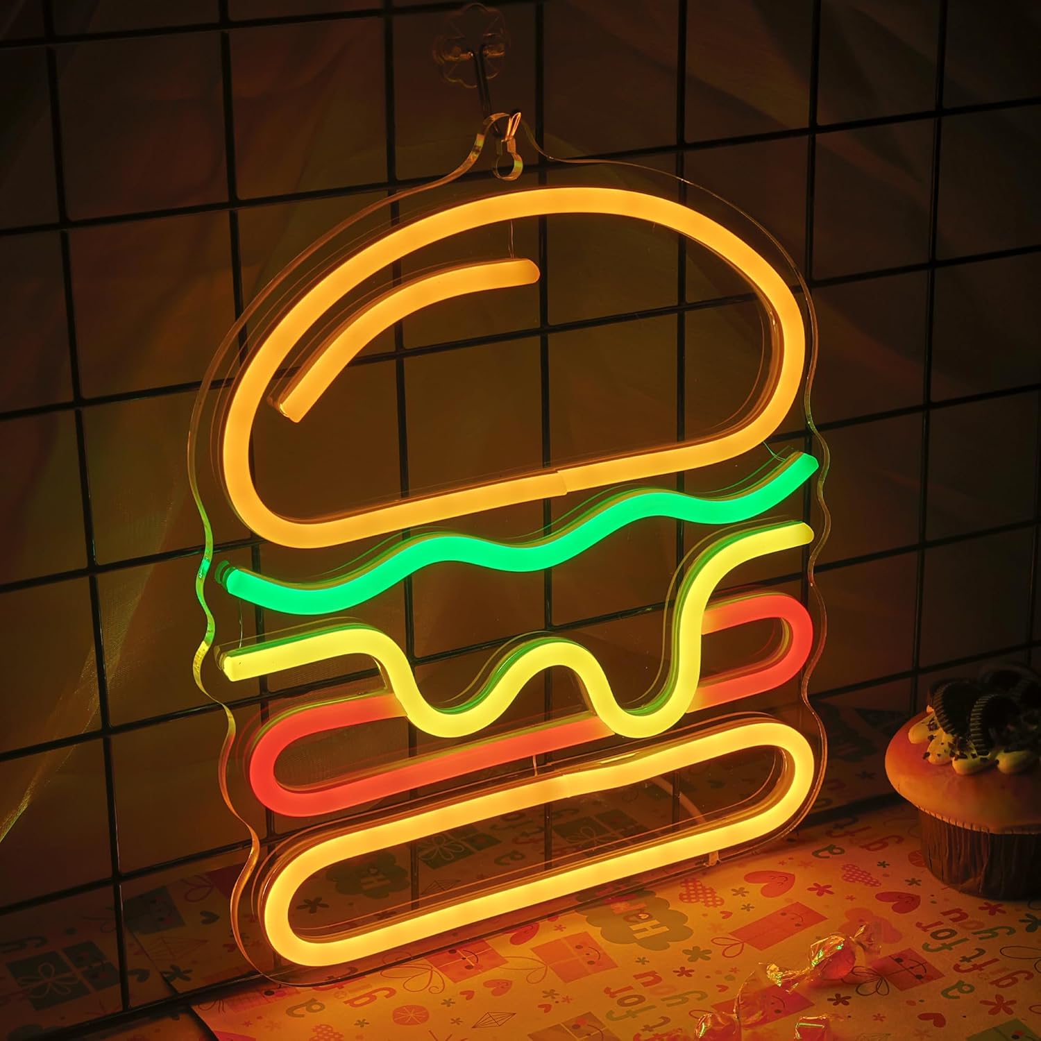 Burger Neon Sign with Layered  - Lighting Home Decor Ideas ulasan dan harga
