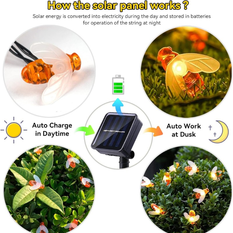 Solar Bee String Light 7m 50 L - Outdoor Lighting Wedding Decor ulasan dan harga