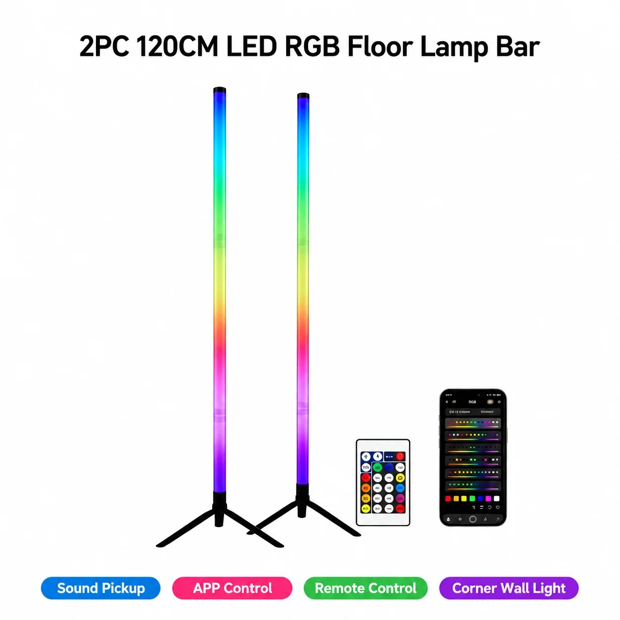 2PCS 120CM RGB Floor Lamp, Sou - Room Decor Lighting Lamp ulasan dan harga